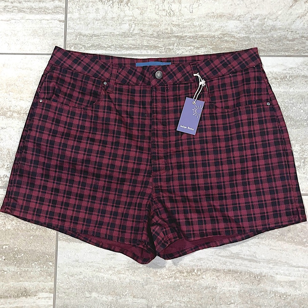 Indigo Rising Maroon Checkered Shorts Slide Pockets Size XL